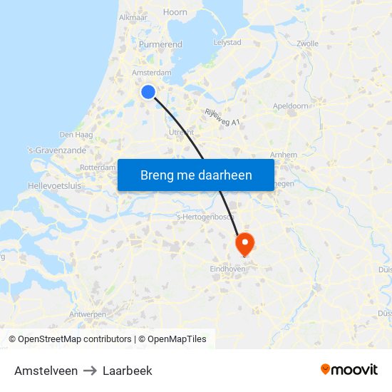 Amstelveen to Laarbeek map
