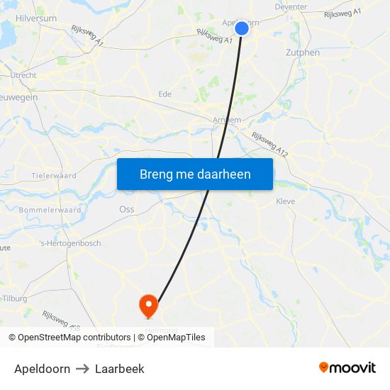 Apeldoorn to Laarbeek map