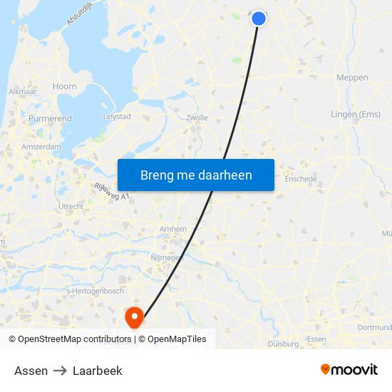 Assen to Laarbeek map