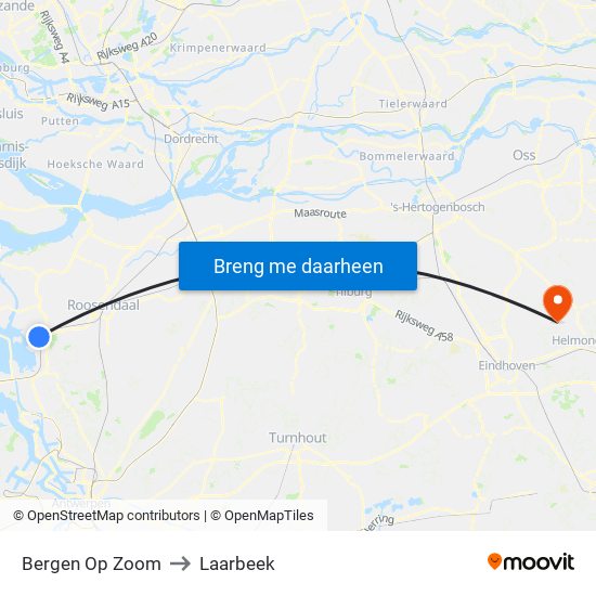 Bergen Op Zoom to Laarbeek map