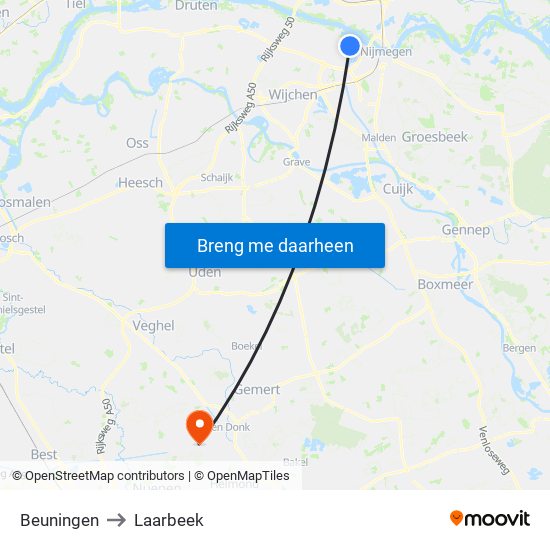 Beuningen to Laarbeek map