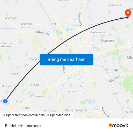 Bladel to Laarbeek map