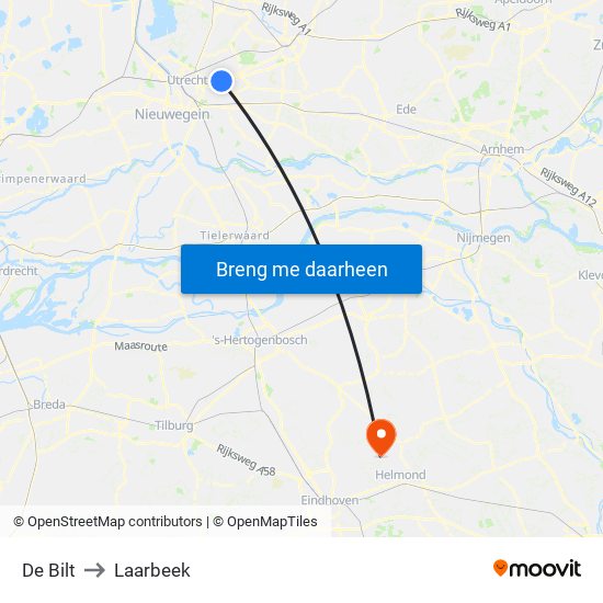 De Bilt to Laarbeek map
