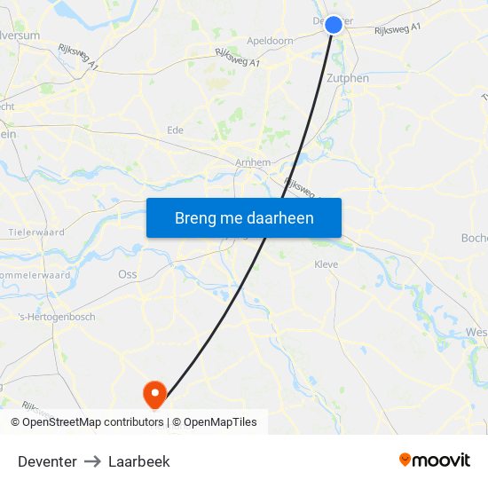Deventer to Laarbeek map
