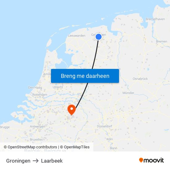 Groningen to Laarbeek map