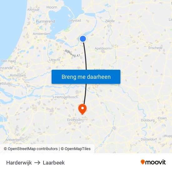 Harderwijk to Laarbeek map