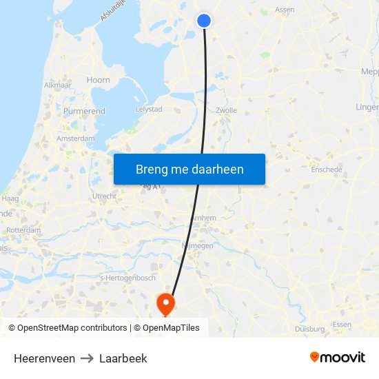 Heerenveen to Laarbeek map