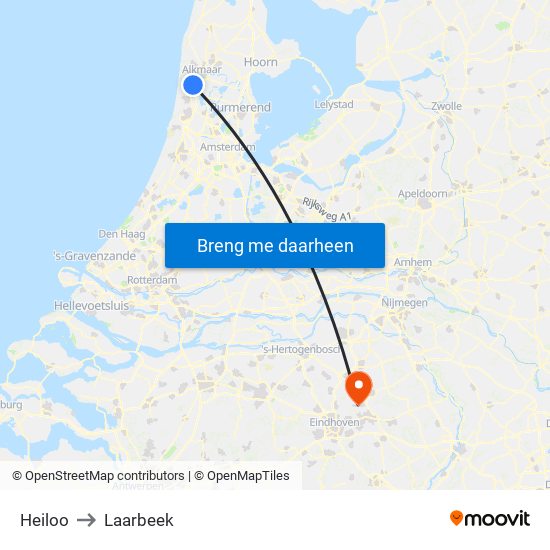 Heiloo to Laarbeek map
