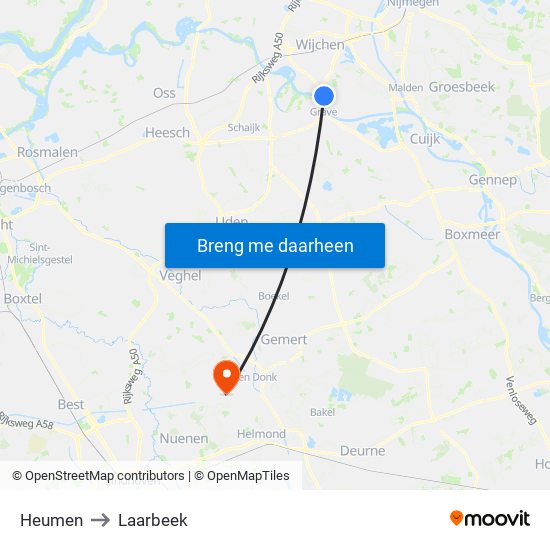 Heumen to Laarbeek map