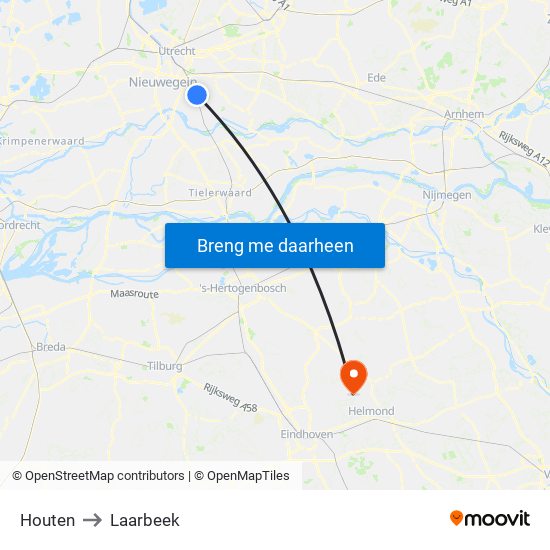 Houten to Laarbeek map
