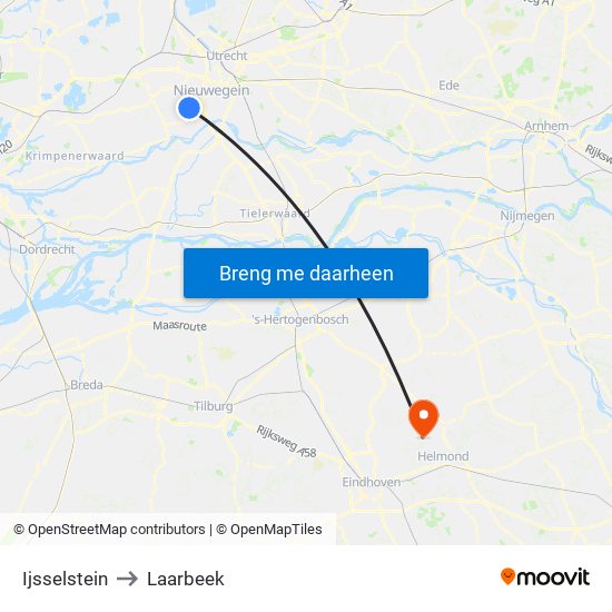 Ijsselstein to Laarbeek map