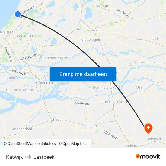 Katwijk to Laarbeek map