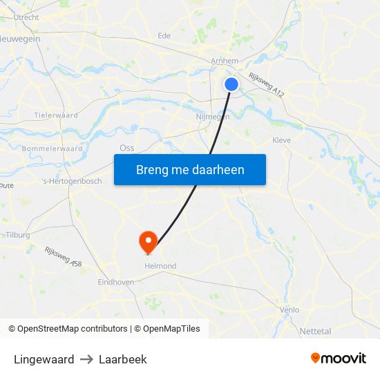 Lingewaard to Laarbeek map