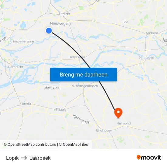 Lopik to Laarbeek map