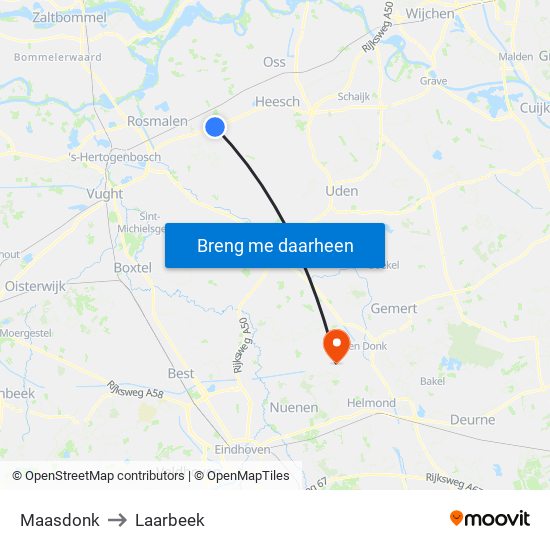 Maasdonk to Laarbeek map