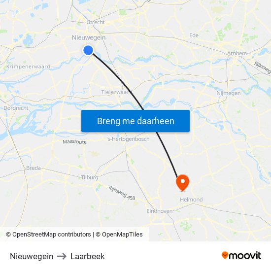 Nieuwegein to Laarbeek map