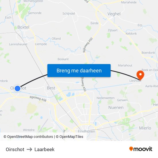 Oirschot to Laarbeek map