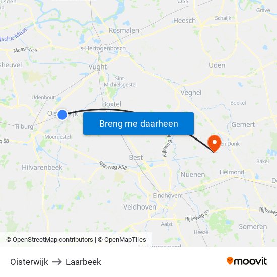 Oisterwijk to Laarbeek map