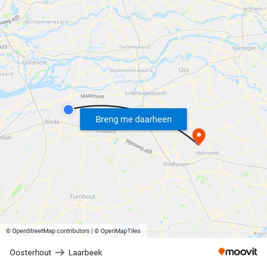 Oosterhout to Laarbeek map