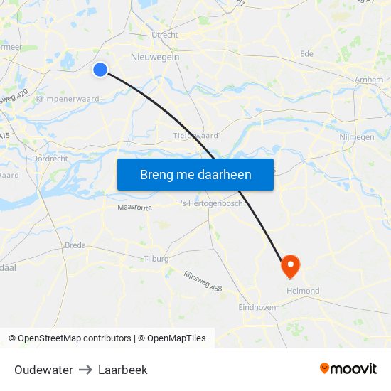 Oudewater to Laarbeek map