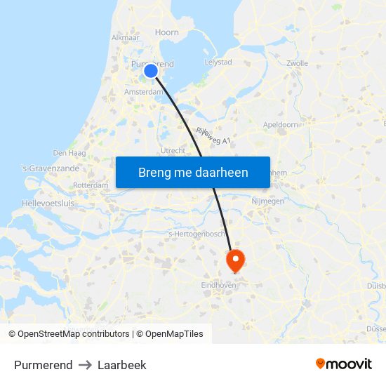 Purmerend to Laarbeek map