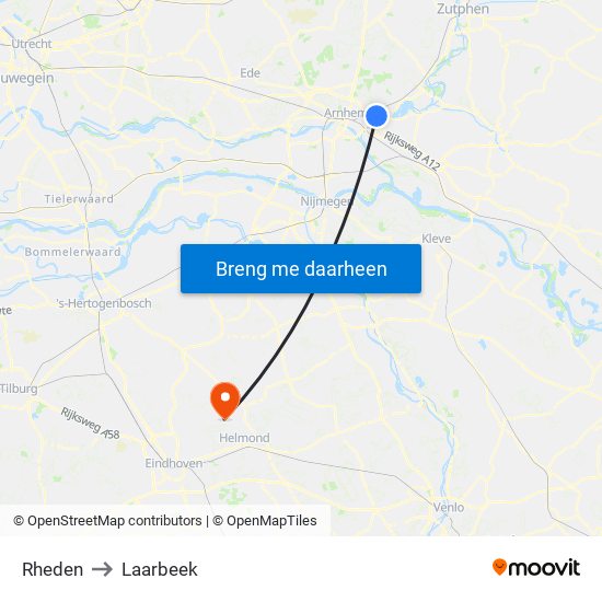 Rheden to Laarbeek map