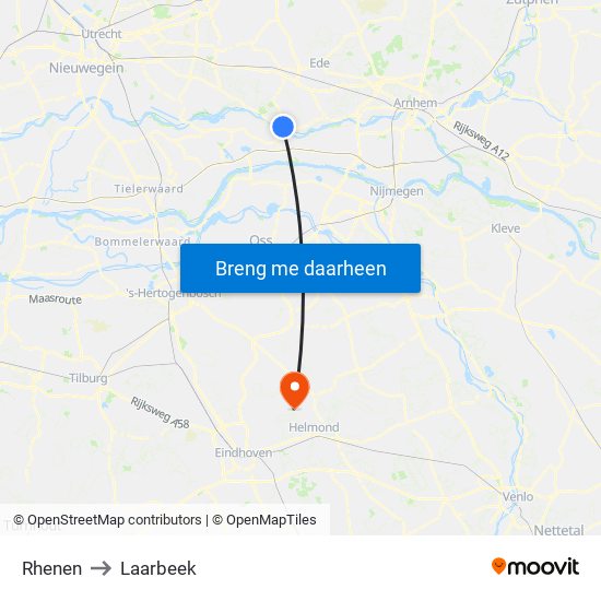 Rhenen to Laarbeek map