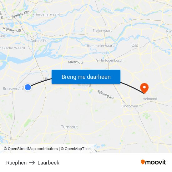 Rucphen to Laarbeek map