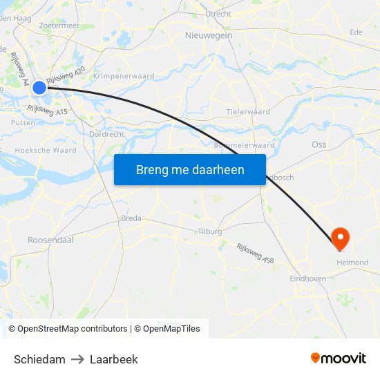 Schiedam to Laarbeek map