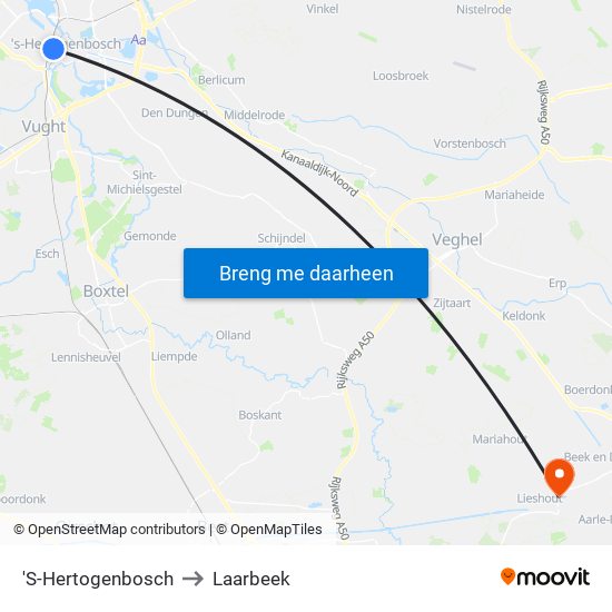 'S-Hertogenbosch to Laarbeek map