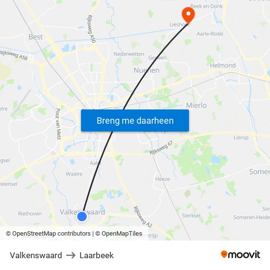 Valkenswaard to Laarbeek map