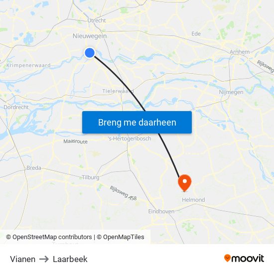 Vianen to Laarbeek map