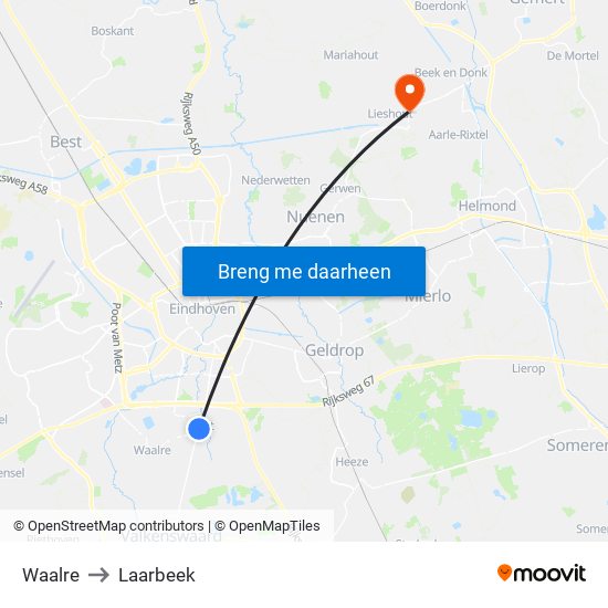 Waalre to Laarbeek map