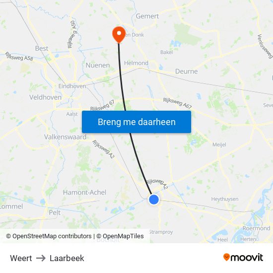 Weert to Laarbeek map