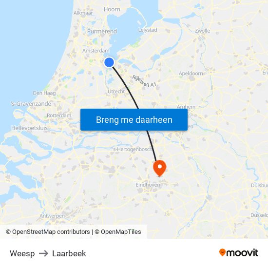 Weesp to Laarbeek map