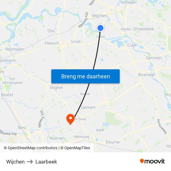 Wijchen to Laarbeek map