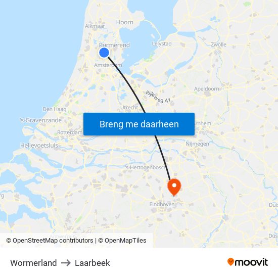 Wormerland to Laarbeek map