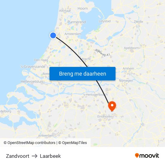 Zandvoort to Laarbeek map