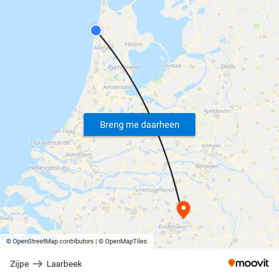 Zijpe to Laarbeek map