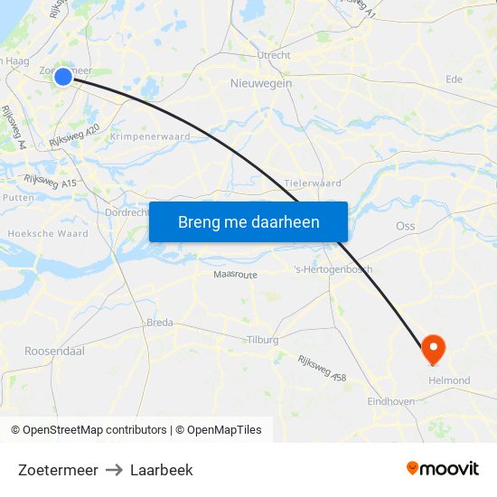 Zoetermeer to Laarbeek map