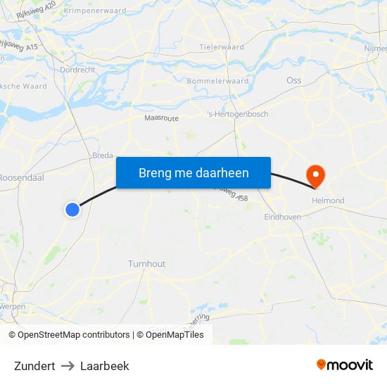 Zundert to Laarbeek map