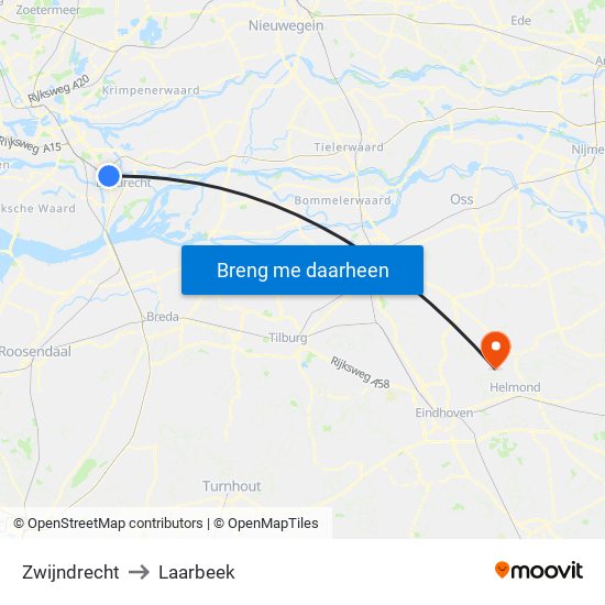 Zwijndrecht to Laarbeek map