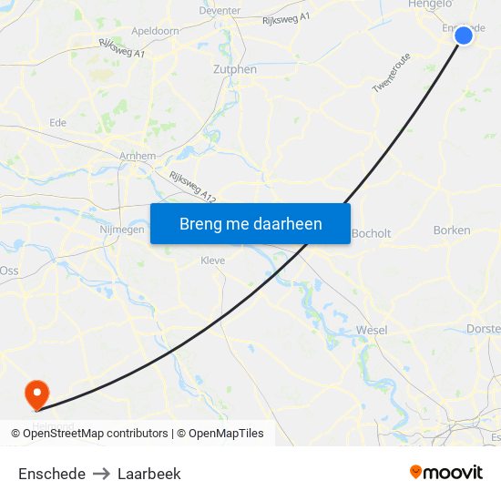 Enschede to Laarbeek map