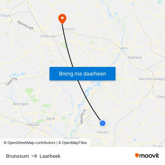 Brunssum to Laarbeek map