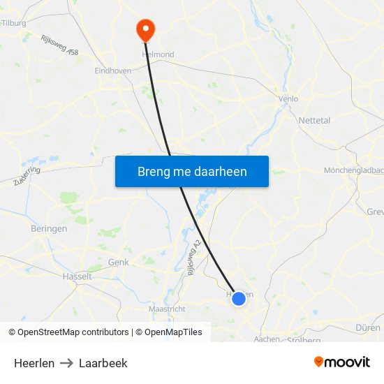 Heerlen to Laarbeek map