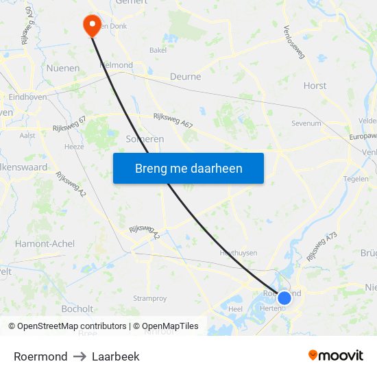Roermond to Laarbeek map