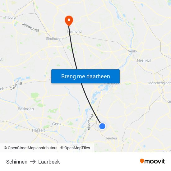 Schinnen to Laarbeek map
