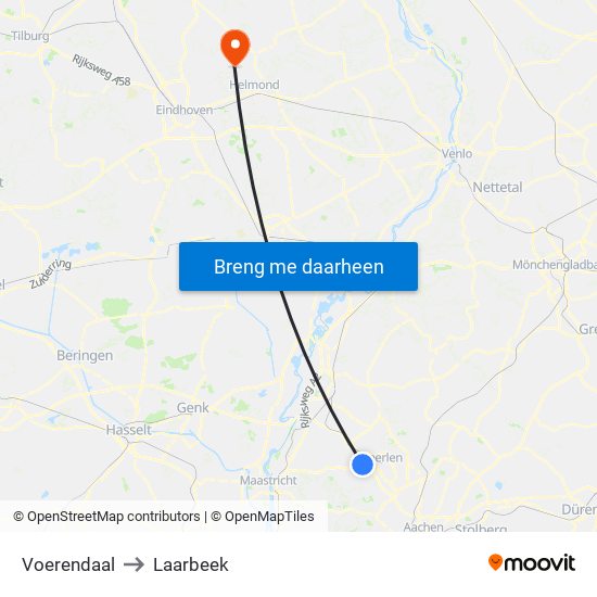 Voerendaal to Laarbeek map