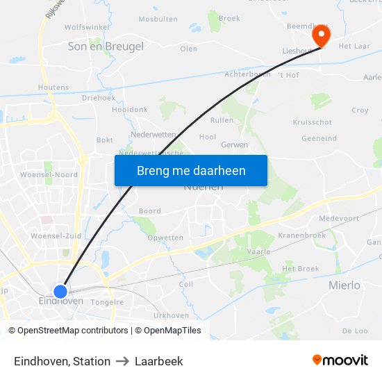 Eindhoven, Station to Laarbeek map