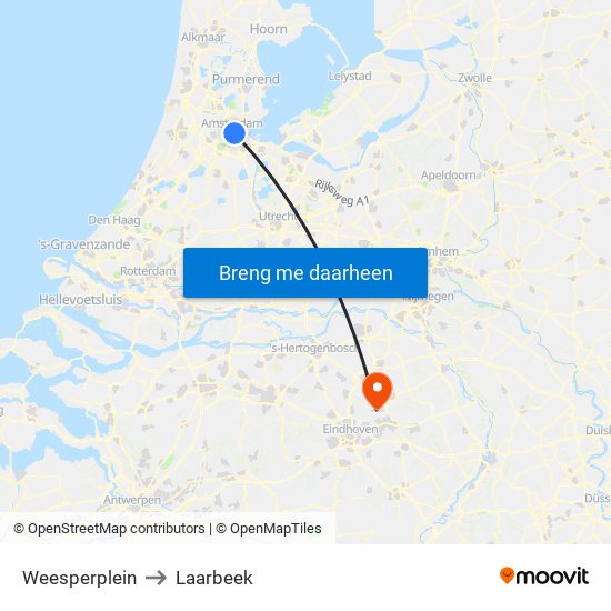 Weesperplein to Laarbeek map